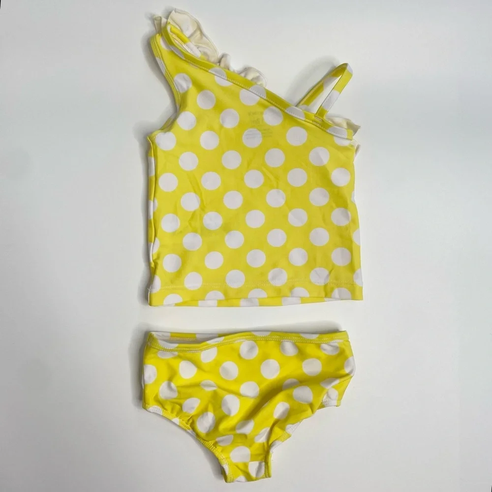 Baby Girl's Carter's Yellow Polka Dot Ruffle 2-Piece Tankini Swimsuit 12 Months